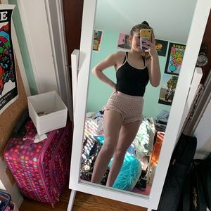 pink and white checkered shorts